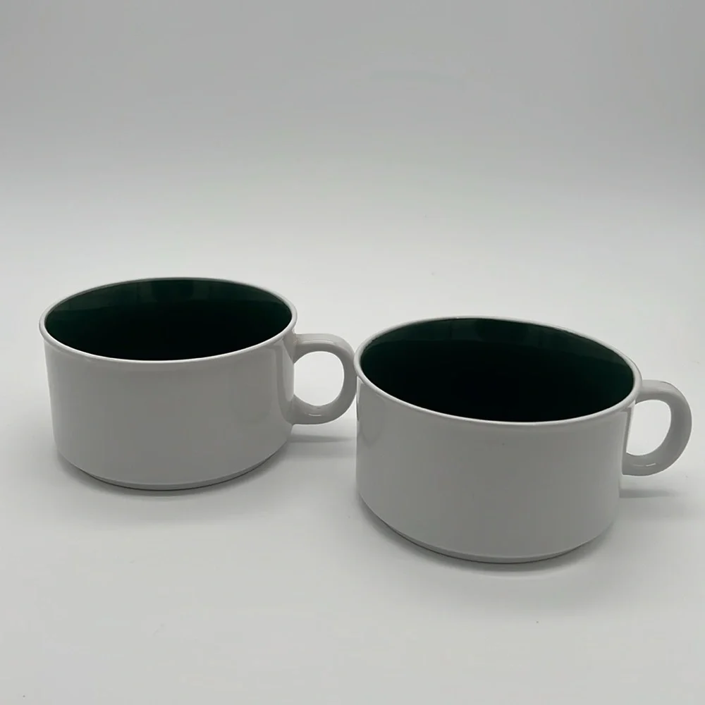 Graydon Hall Cozy Ceramic Soup Bowls with Handles Dark Green & White (Set of 2)